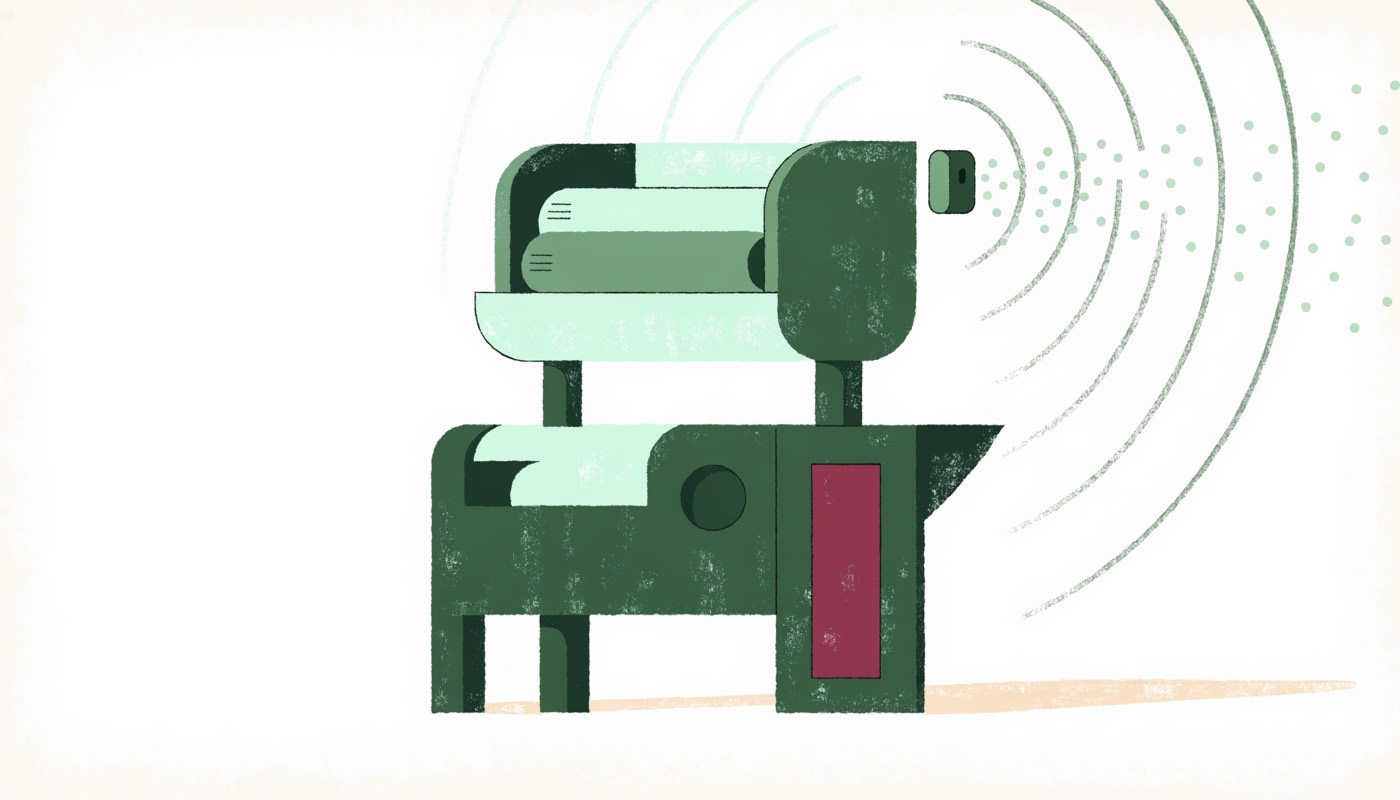 A sensor listening to a production machine as it broadcasts data